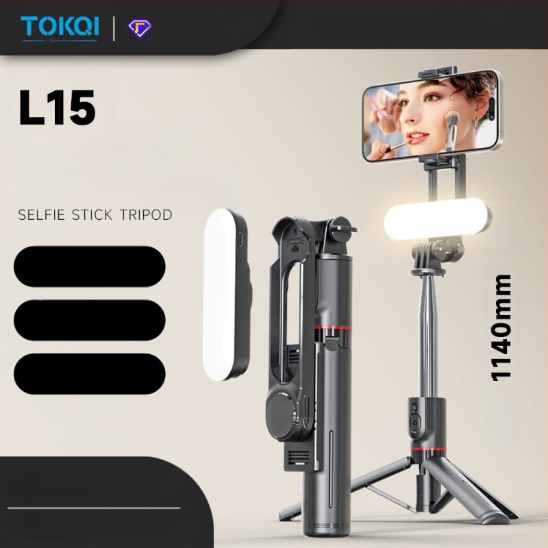 L15 Atjungiamas grožio šviesos selfių lazda, nerūdijančio plieno, išsiplečiantis trikojis stovas, Bluetooth nuotolinio valdymo pultelis