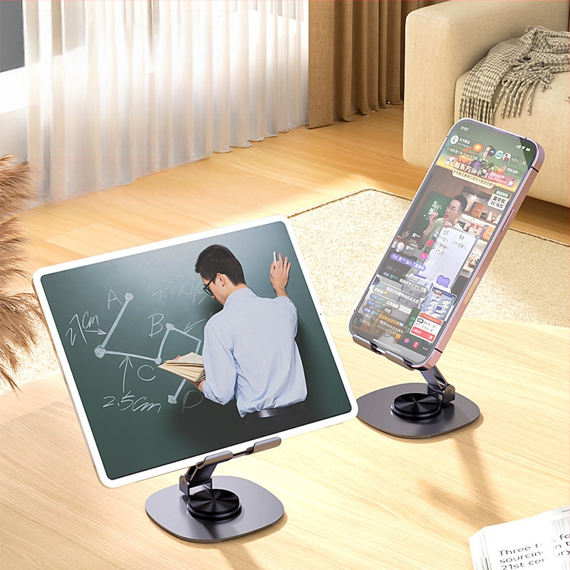 Galda tālruņa statīvs no sakausējuma, 360° pagrieziens, pārnēsājams un salokāms