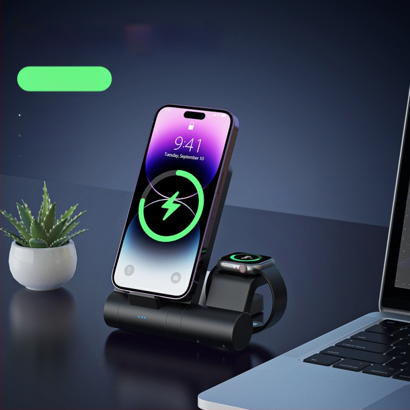 3-in-1 belaidžio įkrovimo stalinis laikiklis telefonui, laikrodžiui ir ausinėms – išimamas ir sulankstomas, 15W QC3.0