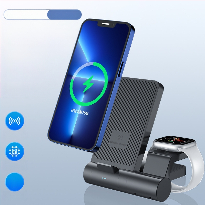 3-in-1 belaidžio įkrovimo stalinis laikiklis telefonui, laikrodžiui ir ausinėms – išimamas ir sulankstomas, 15W QC3.0