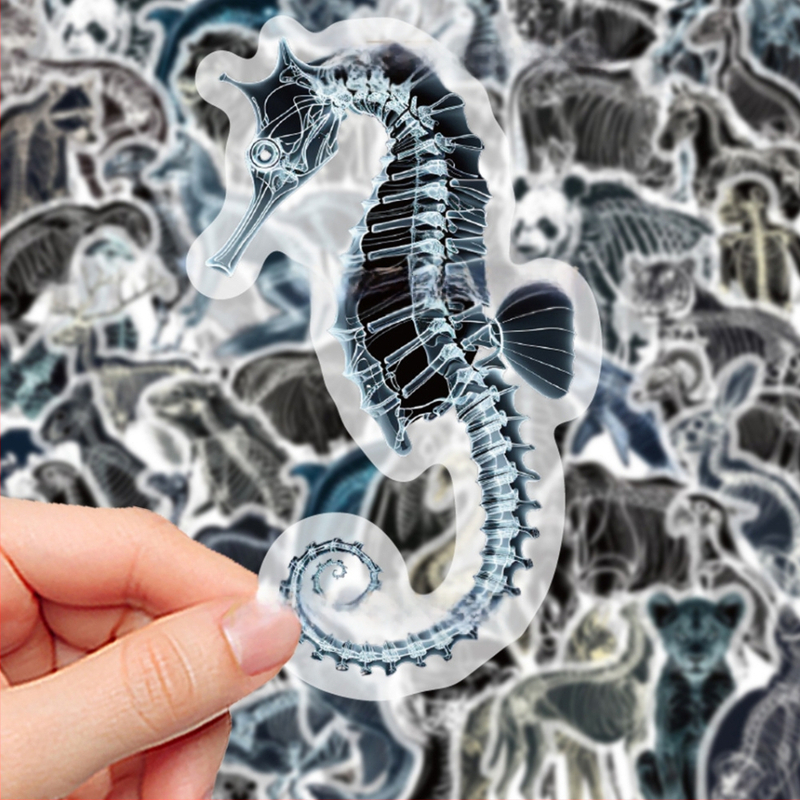 Αυτοκόλλητα με ζωικούς ακτινογραφικούς οστούς, 50 τεμάχια, PVC, μοντέρνο μινιμαλιστικό στυλ, εκτυπωμένο λογότυπο, διακοσμητικό γραφείου