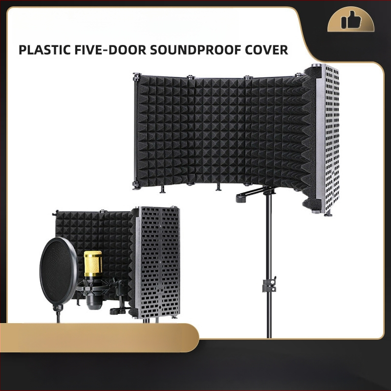 Πλαστικός θωρακισμένος απομόνωσης μικροφώνου με πέντε πάνελ για στούντιο ηχογράφηση και ζωντανές μεταδόσεις, συμβατός με πυκνωτικά μικρόφωνα, αντι-ψεκαστικό δίχτυ, εύρος συχνοτήτων 20 Hz–20 kHz, SNR ≥75 dB, χωρίς μπαταρία
