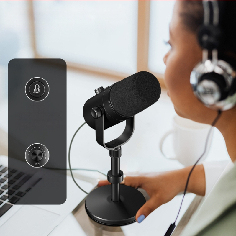 Επαγγελματικό δυναμικό μικρόφωνο με μείωση θορύβου, παρακολούθηση σε πραγματικό χρόνο για ζωντανή βίντεο μετάδοση, διπλός διασύνδεσμος USB/XLR, SNR ≥ 85 dB