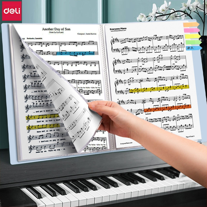 Φάκελος παρτιτούρων Deli με διαφανείς εισαγωγές, μοντέλα 72493/72475/72552/72494/72476/72553/72495, 30/40/60 σελίδες, πάχος 18, υλικό: χαρτί