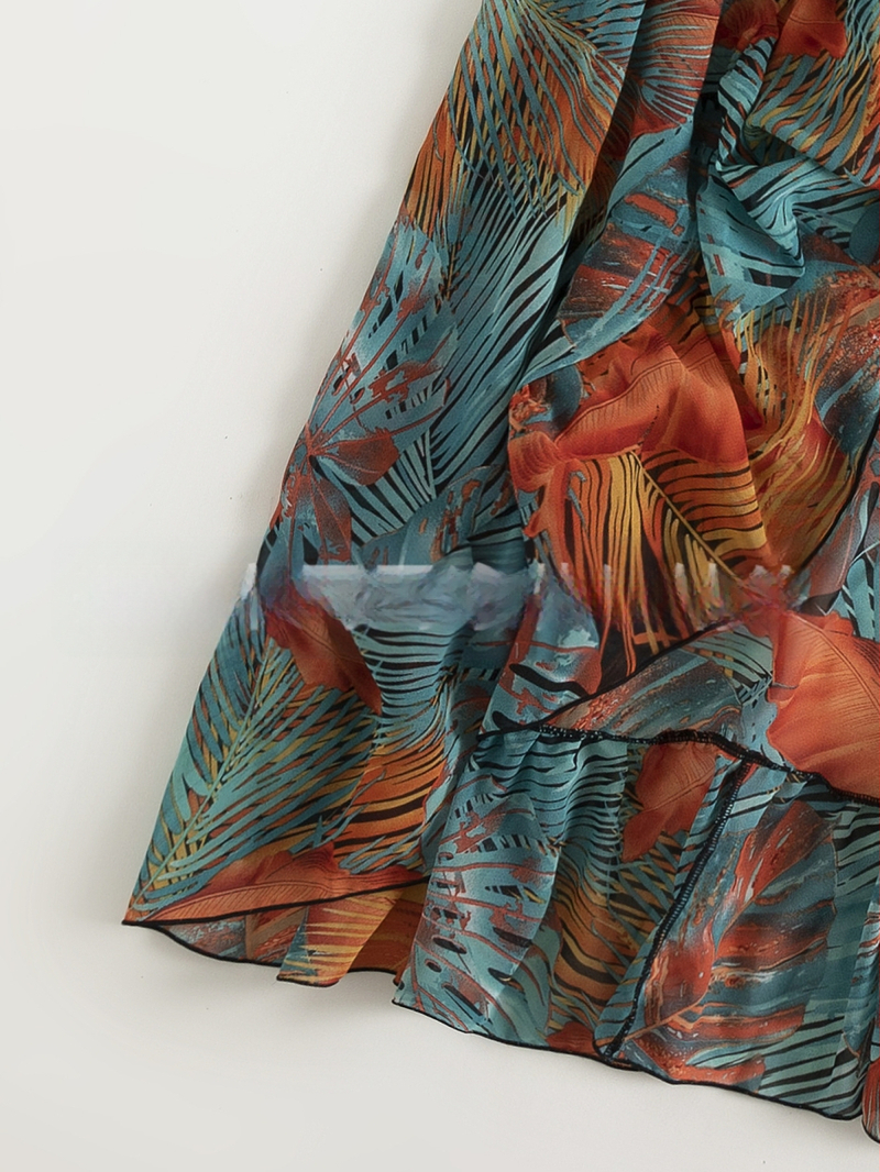 Costum de baie pentru femei cu imprimeu floral și rochie de plajă din tul, poliester, 100% poliester, 230 g/m², potrivit pentru înot.