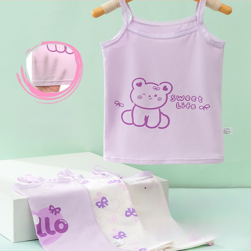 Mergaitėms be rankovių liemenėlė – 95% medvilnė, cartoon raštas, švelnus audinys, vaikams