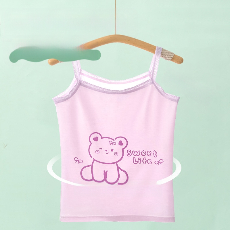 Mergaitėms be rankovių liemenėlė – 95% medvilnė, cartoon raštas, švelnus audinys, vaikams