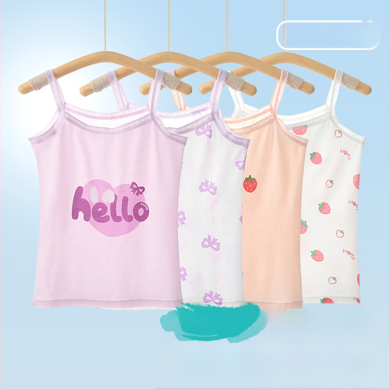 Mergaitėms be rankovių liemenėlė – 95% medvilnė, cartoon raštas, švelnus audinys, vaikams