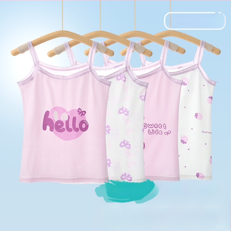 Mergaitėms be rankovių liemenėlė – 95% medvilnė, cartoon raštas, švelnus audinys, vaikams