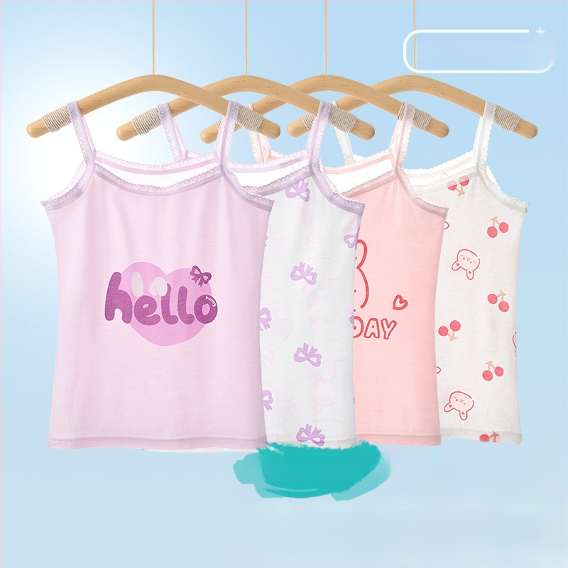 Mergaitėms be rankovių liemenėlė – 95% medvilnė, cartoon raštas, švelnus audinys, vaikams