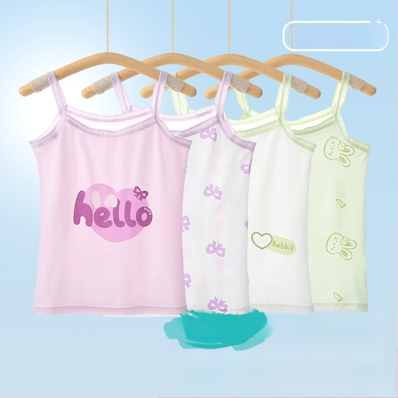 Mergaitėms be rankovių liemenėlė – 95% medvilnė, cartoon raštas, švelnus audinys, vaikams