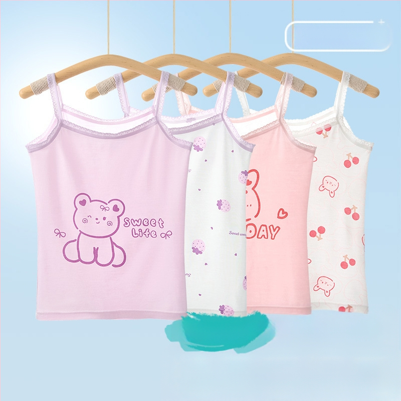 Mergaitėms be rankovių liemenėlė – 95% medvilnė, cartoon raštas, švelnus audinys, vaikams