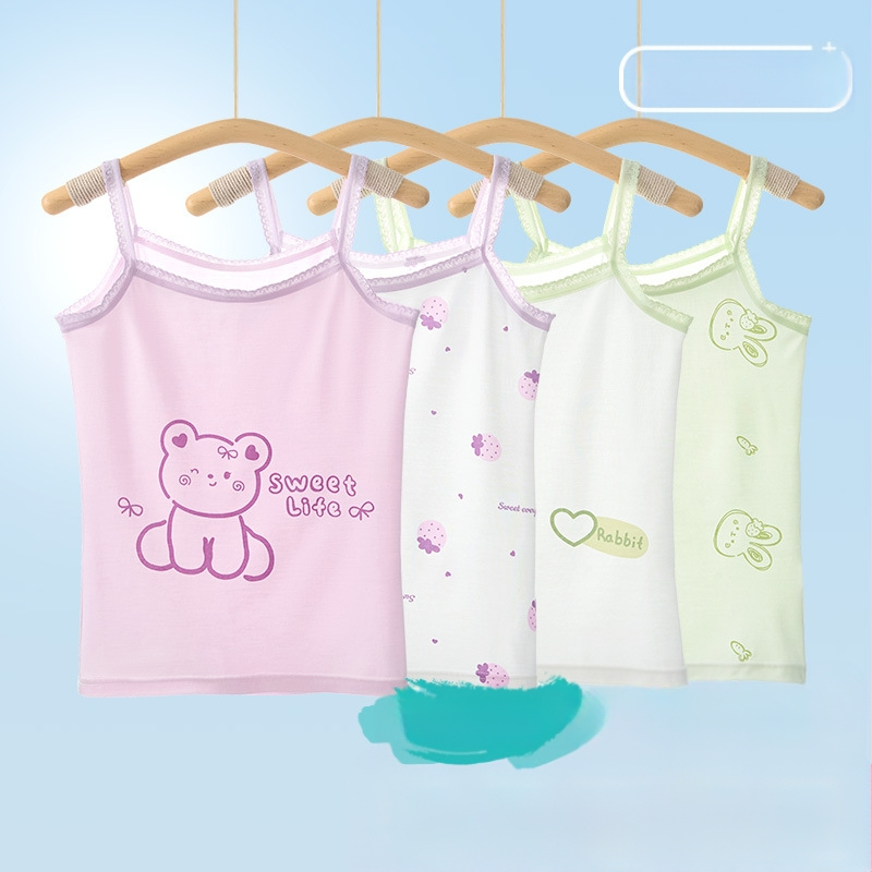 Mergaitėms be rankovių liemenėlė – 95% medvilnė, cartoon raštas, švelnus audinys, vaikams