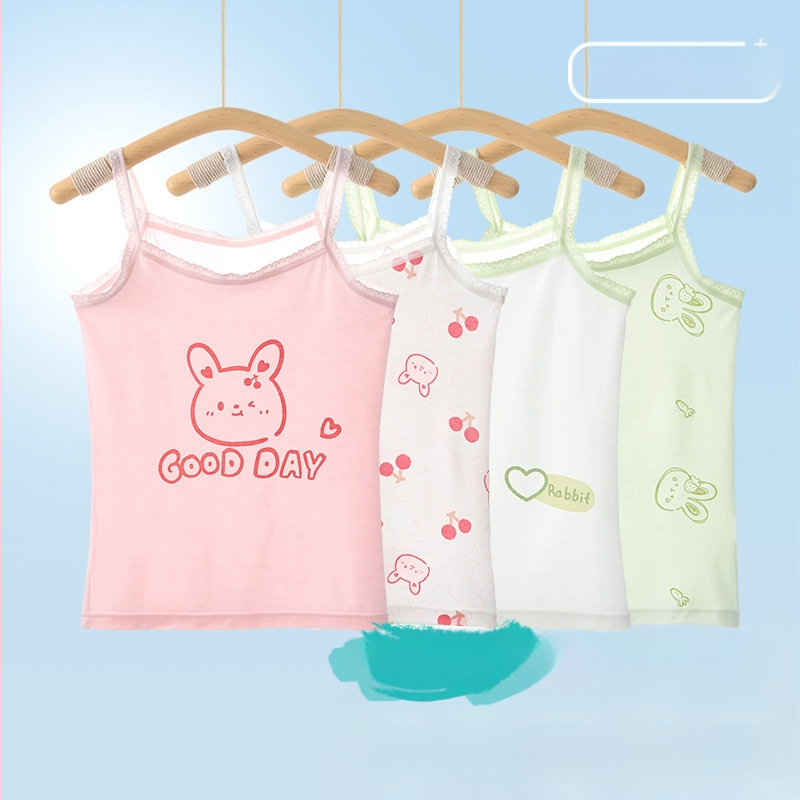 Mergaitėms be rankovių liemenėlė – 95% medvilnė, cartoon raštas, švelnus audinys, vaikams