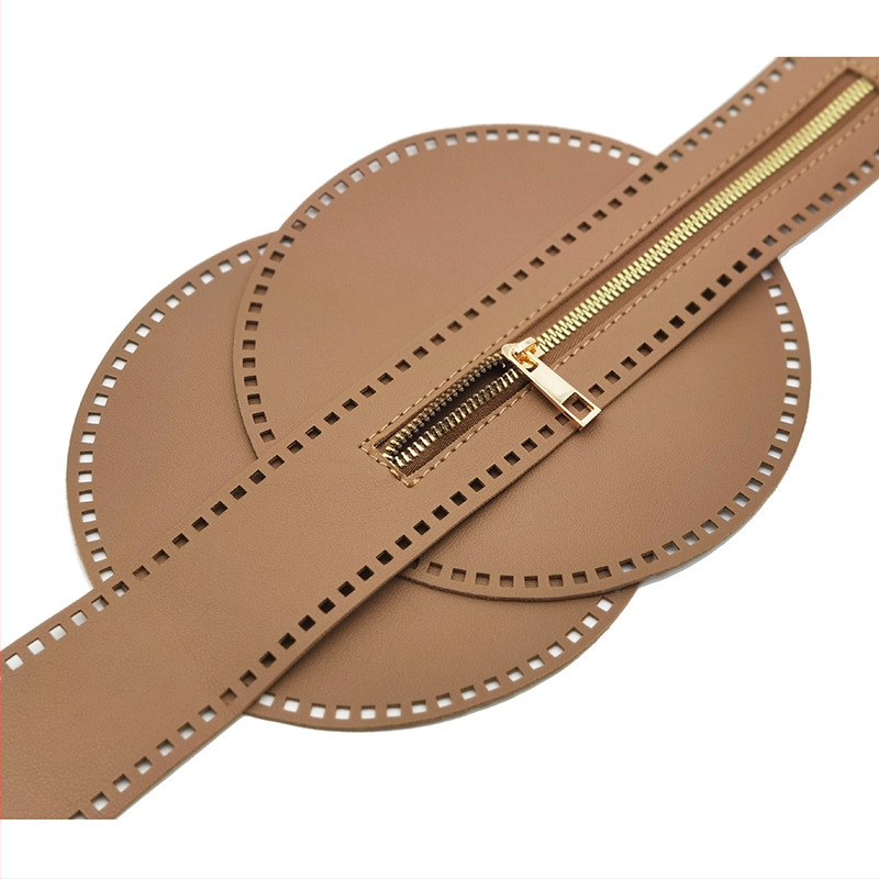 Geantă croșetată manual din PU, cu inserții rotunde din plasă și discuri PU perforate, respirabilă, impermeabilă, ultraușoară