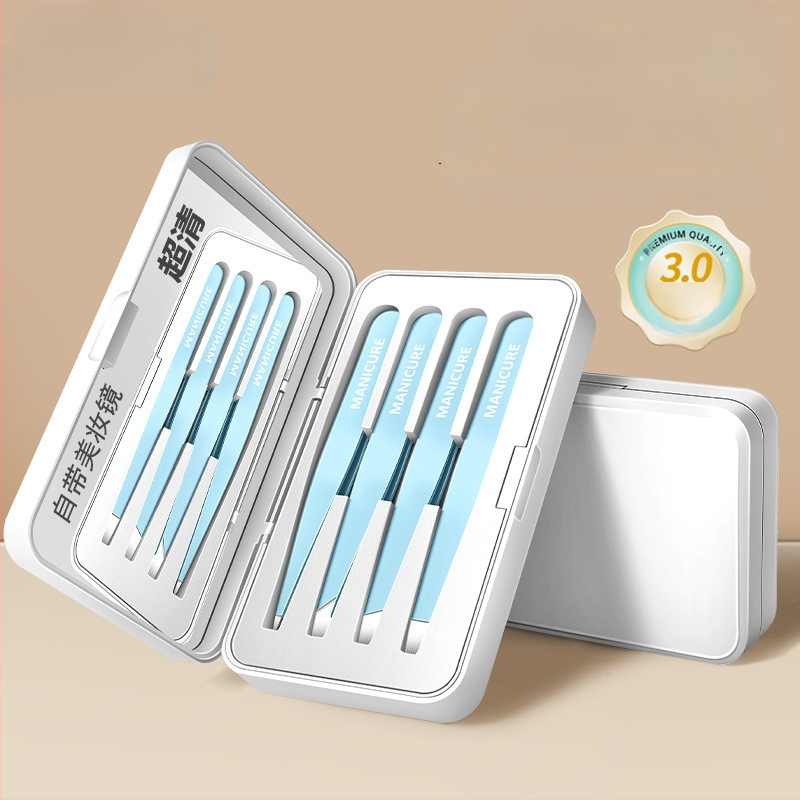 Uzacu klipsa – četrdaļīgs komplekts kastē, precīzas nerūsējošā tērauda pincetes, Little Genius