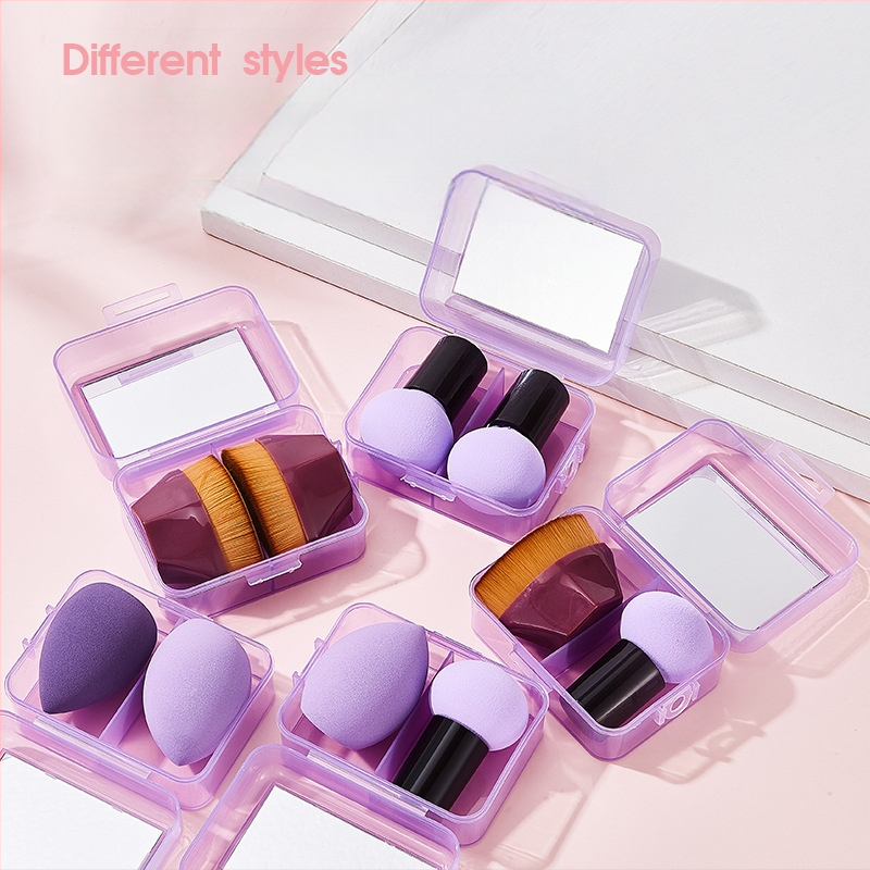 Комплект грим №55 с огледало за грим, ултра-мека гъба за грим и влажно/сух пухче, преносима кутия за съхранение
