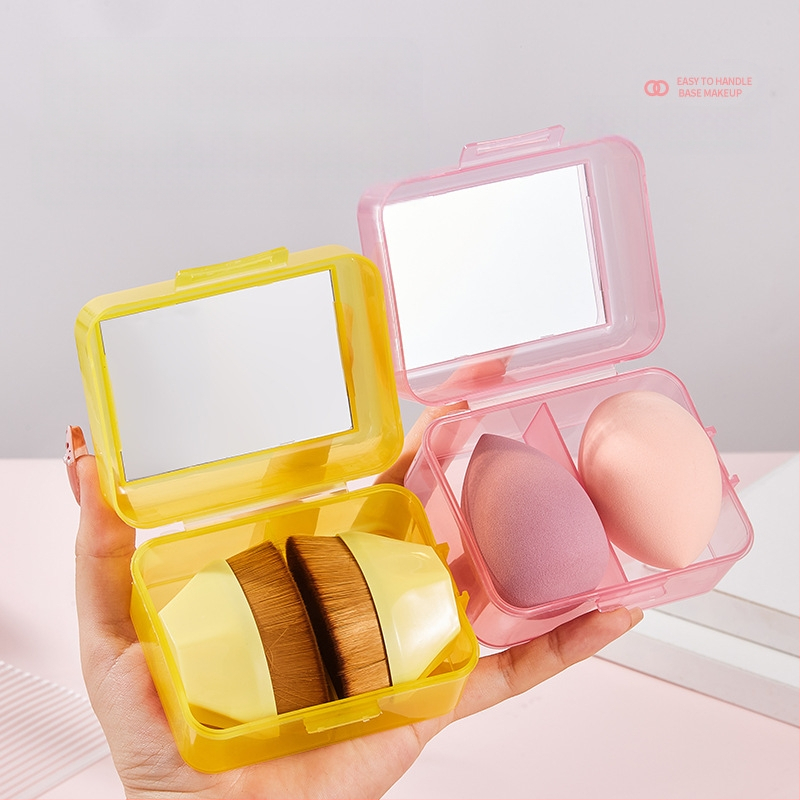 Комплект грим №55 с огледало за грим, ултра-мека гъба за грим и влажно/сух пухче, преносима кутия за съхранение