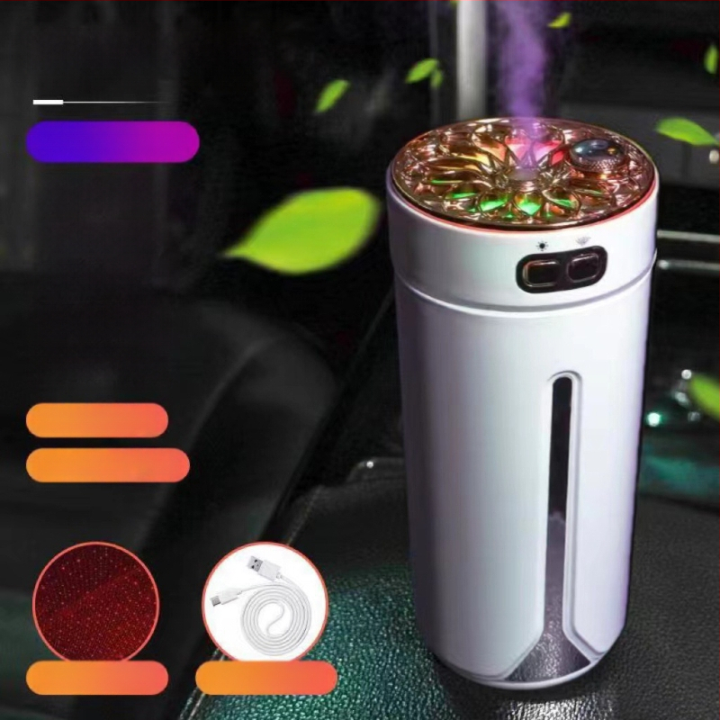 Автомобилно монтиран USB арома-увлажнител, резервоар 0,5 л, 1 изход за мъгла, кръгъл дизайн