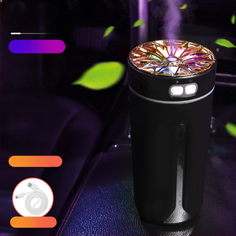 Автомобилно монтиран USB арома-увлажнител, резервоар 0,5 л, 1 изход за мъгла, кръгъл дизайн