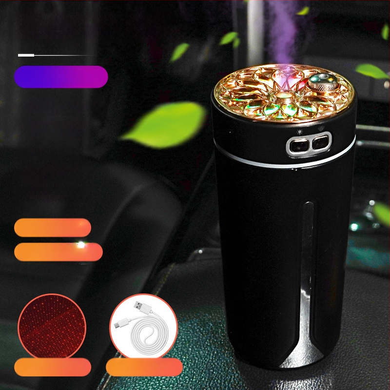 Автомобилно монтиран USB арома-увлажнител, резервоар 0,5 л, 1 изход за мъгла, кръгъл дизайн