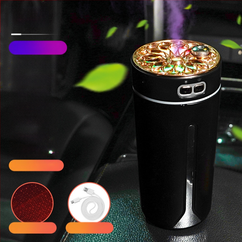 Автомобилно монтиран USB арома-увлажнител, резервоар 0,5 л, 1 изход за мъгла, кръгъл дизайн