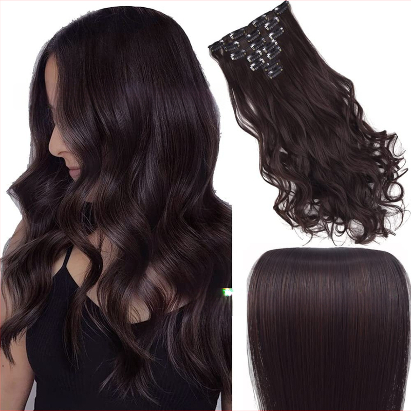 Extensii de păr cu clips, set de 6 piese, fibre rezistente la căldură, pentru femei