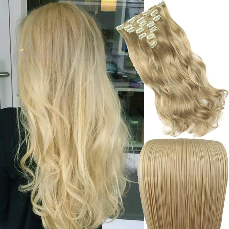 Extensii de păr cu clips, set de 6 piese, fibre rezistente la căldură, pentru femei