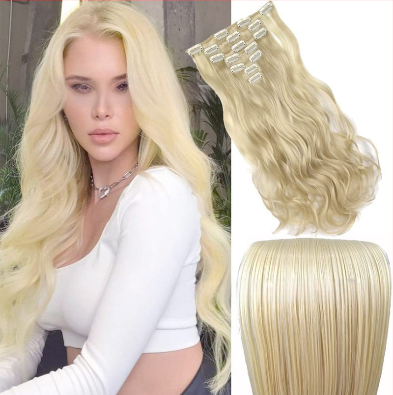 Extensii de păr cu clips, set de 6 piese, fibre rezistente la căldură, pentru femei