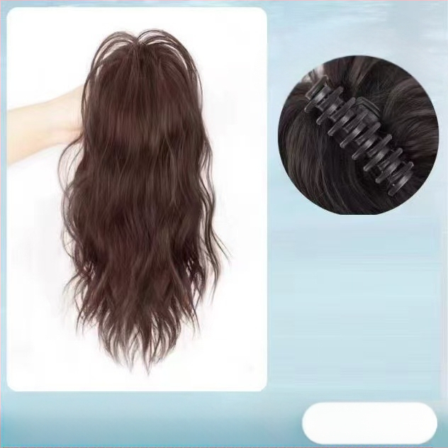 Perucă cu coadă, fibre rezistente la căldură, lungime medie‑lungă, stil natural de tip curs de cascadă cu bucle, model coadă cascadă, nu poate fi vopsită sau îndreptată