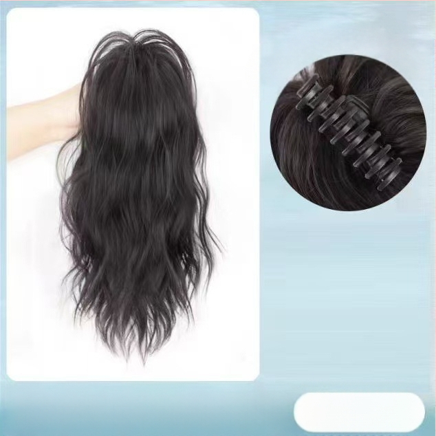 Perucă cu coadă, fibre rezistente la căldură, lungime medie‑lungă, stil natural de tip curs de cascadă cu bucle, model coadă cascadă, nu poate fi vopsită sau îndreptată