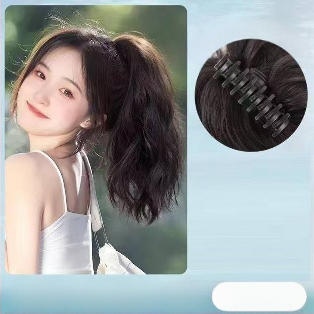 Perucă cu coadă, fibre rezistente la căldură, lungime medie‑lungă, stil natural de tip curs de cascadă cu bucle, model coadă cascadă, nu poate fi vopsită sau îndreptată