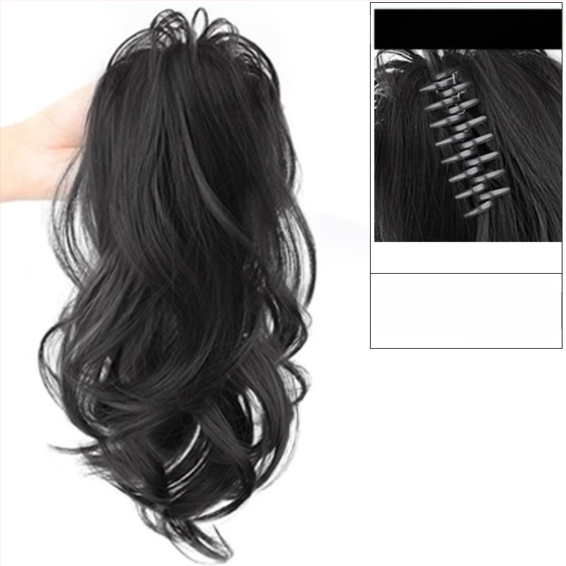 Perucă cu coadă, fibre rezistente la căldură, lungime medie‑lungă, stil natural de tip curs de cascadă cu bucle, model coadă cascadă, nu poate fi vopsită sau îndreptată