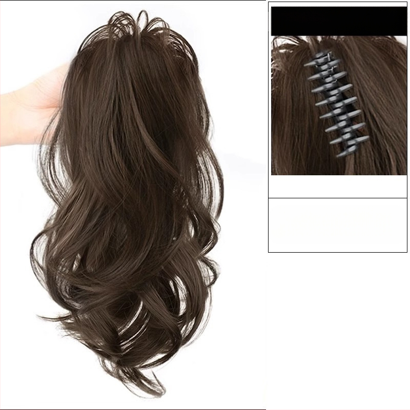 Perucă cu coadă, fibre rezistente la căldură, lungime medie‑lungă, stil natural de tip curs de cascadă cu bucle, model coadă cascadă, nu poate fi vopsită sau îndreptată