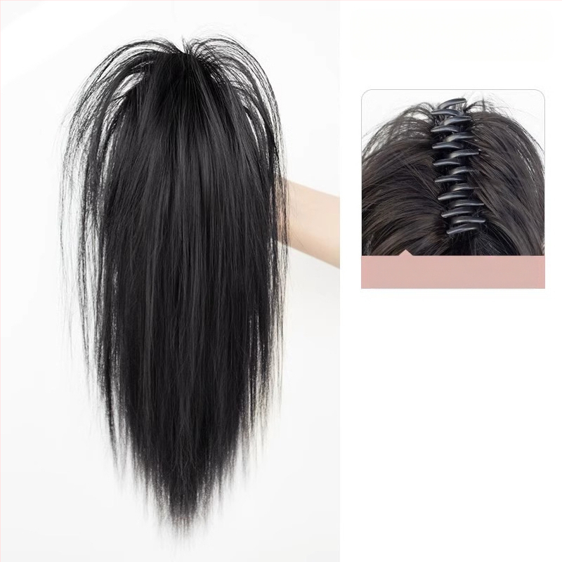 Perucă cu coadă, fibre rezistente la căldură, lungime medie‑lungă, stil natural de tip curs de cascadă cu bucle, model coadă cascadă, nu poate fi vopsită sau îndreptată