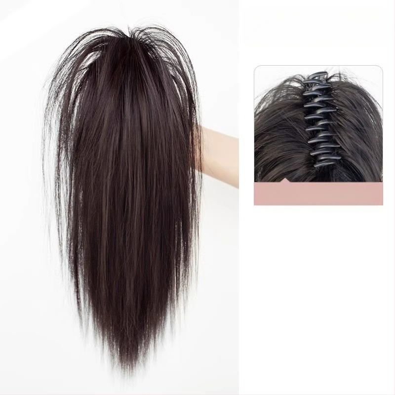 Perucă cu coadă, fibre rezistente la căldură, lungime medie‑lungă, stil natural de tip curs de cascadă cu bucle, model coadă cascadă, nu poate fi vopsită sau îndreptată