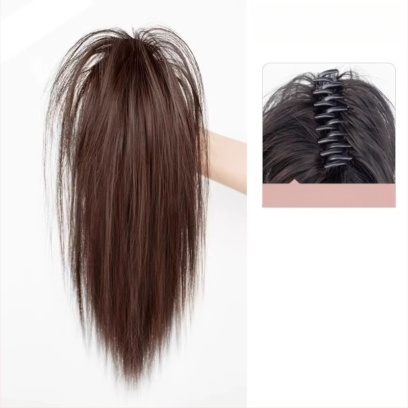 Perucă cu coadă, fibre rezistente la căldură, lungime medie‑lungă, stil natural de tip curs de cascadă cu bucle, model coadă cascadă, nu poate fi vopsită sau îndreptată