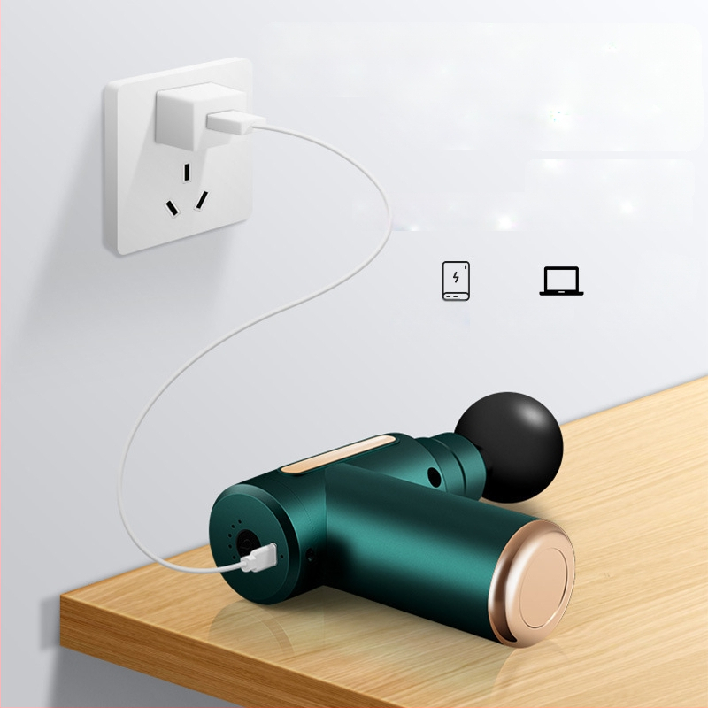 Mini kaasaskantav fascia-püstol massaažiks muskuulude lõõgastuseks ja kaela lülisamba massaažiks — Harjatud mootor, LCD-ekraan, 5+ kiirust, 4 massaažipead, Sisseehitatud aku 500–800 mAh