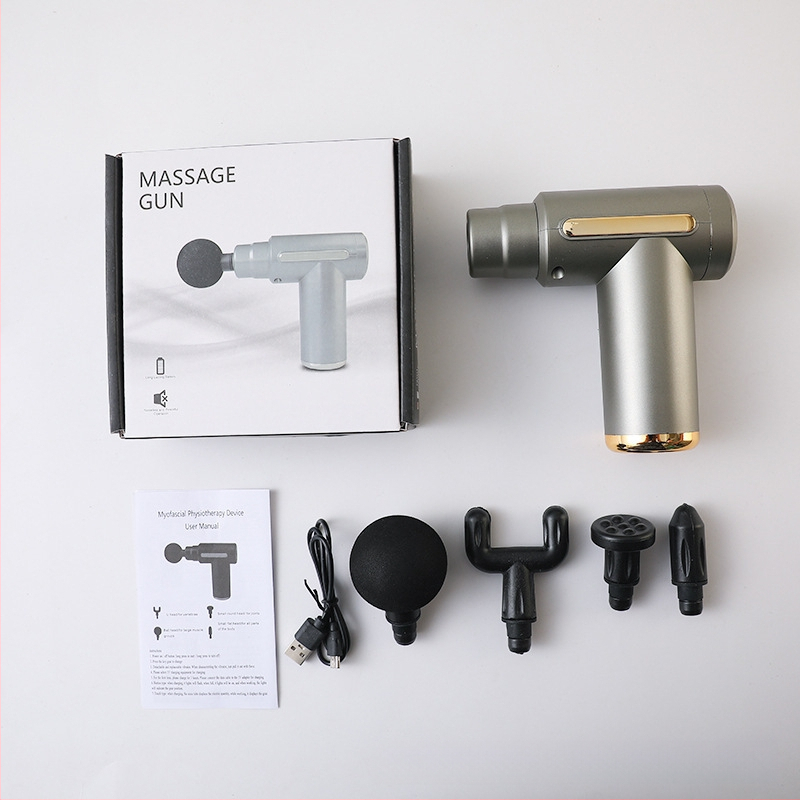 Mini kaasaskantav fascia-püstol massaažiks muskuulude lõõgastuseks ja kaela lülisamba massaažiks — Harjatud mootor, LCD-ekraan, 5+ kiirust, 4 massaažipead, Sisseehitatud aku 500–800 mAh
