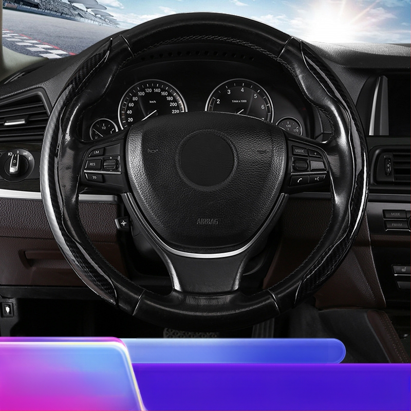 Κάλυμμα τιμονιού αυτοκινήτου με ανθρακονήμάτινο μοτίβο, υπερ-λεπτό, λαβή suede, καθολική για τέσσερις εποχές