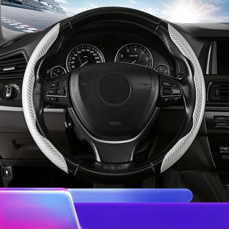 Κάλυμμα τιμονιού αυτοκινήτου με ανθρακονήμάτινο μοτίβο, υπερ-λεπτό, λαβή suede, καθολική για τέσσερις εποχές