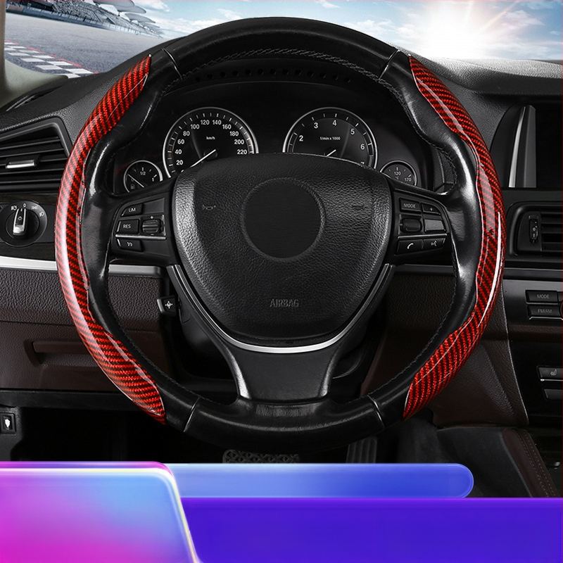 Κάλυμμα τιμονιού αυτοκινήτου με ανθρακονήμάτινο μοτίβο, υπερ-λεπτό, λαβή suede, καθολική για τέσσερις εποχές