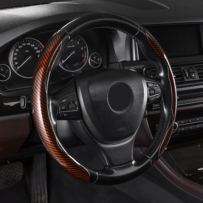 Κάλυμμα τιμονιού αυτοκινήτου με ανθρακονήμάτινο μοτίβο, υπερ-λεπτό, λαβή suede, καθολική για τέσσερις εποχές