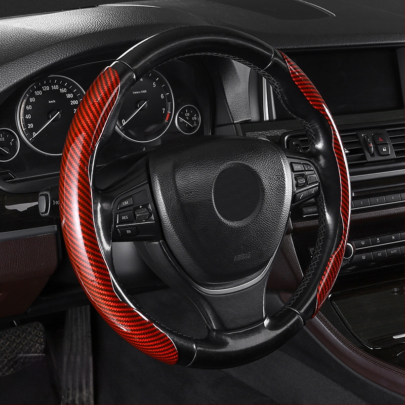 Κάλυμμα τιμονιού αυτοκινήτου με ανθρακονήμάτινο μοτίβο, υπερ-λεπτό, λαβή suede, καθολική για τέσσερις εποχές