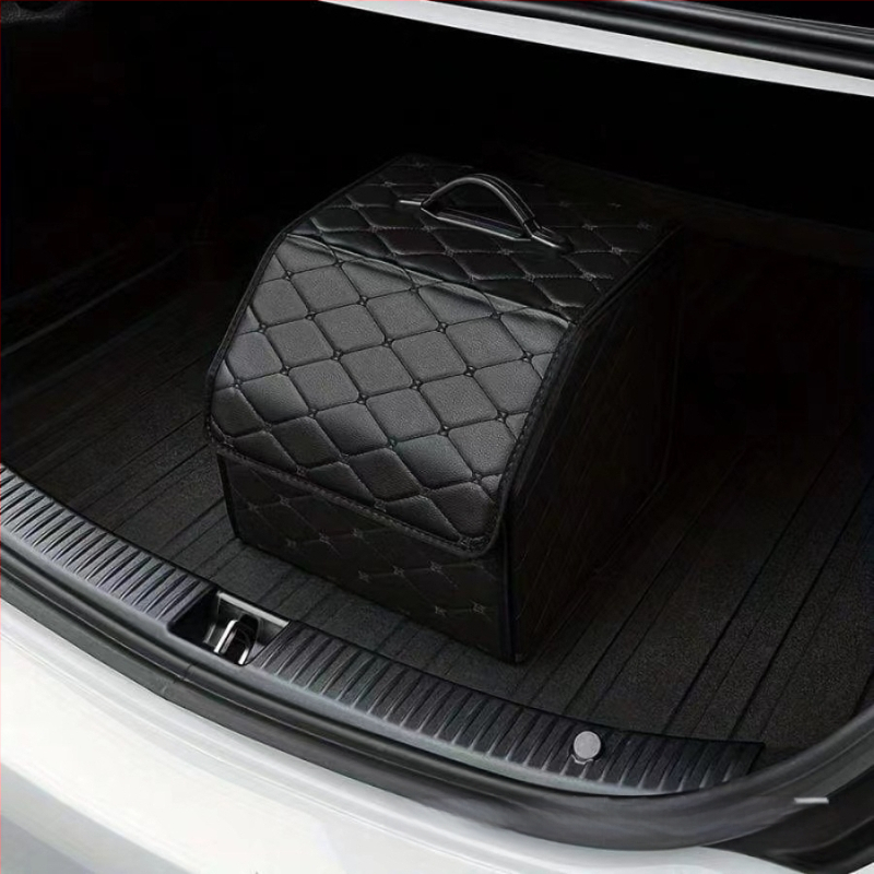 Органайзер за багажника на колата – кожена сгъваема кутия за съхранение с дръжка, водоустойчива и устойчива на натиск