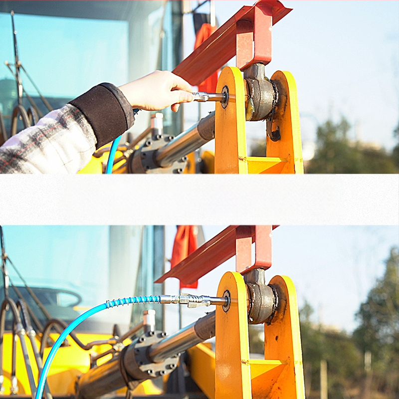 Vajas pisztoly fújófej zárócsíkkal és magasnyomású zsírzófejjel, modell 981, acél kivitel, működő nyomás 21, csőkapacitás 1, nettó tömeg 128 g