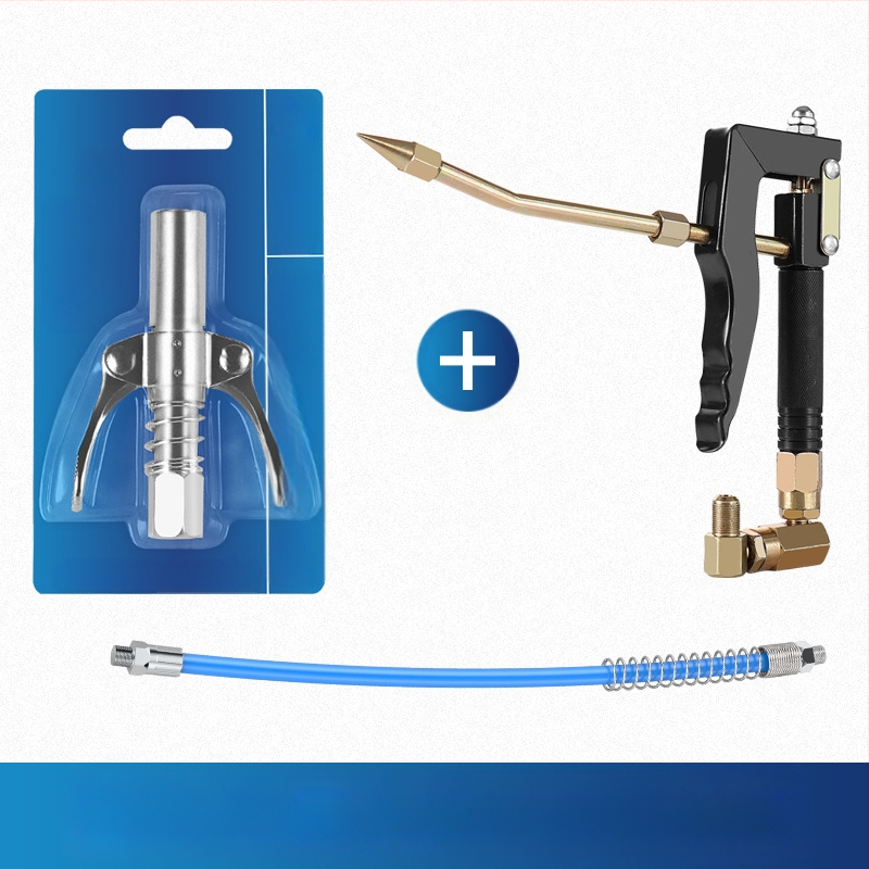 Vajas pisztoly fújófej zárócsíkkal és magasnyomású zsírzófejjel, modell 981, acél kivitel, működő nyomás 21, csőkapacitás 1, nettó tömeg 128 g