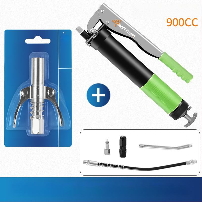 Vajas pisztoly fújófej zárócsíkkal és magasnyomású zsírzófejjel, modell 981, acél kivitel, működő nyomás 21, csőkapacitás 1, nettó tömeg 128 g