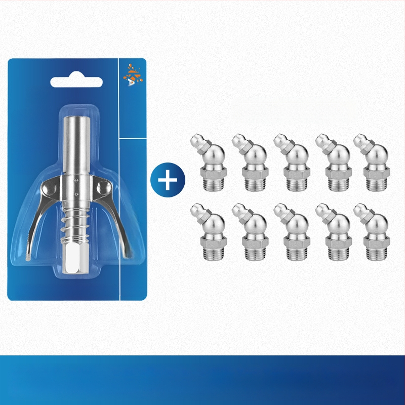 Vajas pisztoly fújófej zárócsíkkal és magasnyomású zsírzófejjel, modell 981, acél kivitel, működő nyomás 21, csőkapacitás 1, nettó tömeg 128 g