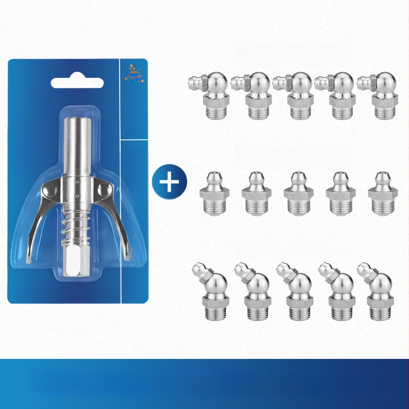 Vajas pisztoly fújófej zárócsíkkal és magasnyomású zsírzófejjel, modell 981, acél kivitel, működő nyomás 21, csőkapacitás 1, nettó tömeg 128 g